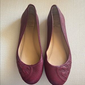 Tory Burch Deep Red Leather Flats
